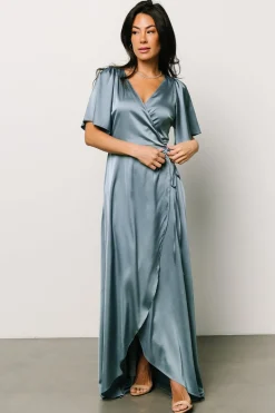 Best Baltic Born Vara Satin Maxi Wrap Dress | Dusty Blue DustyBlue
