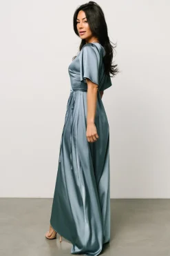 Best Baltic Born Vara Satin Maxi Wrap Dress | Dusty Blue DustyBlue
