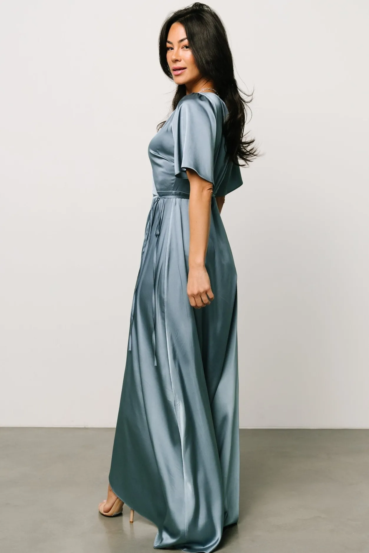 Best Baltic Born Vara Satin Maxi Wrap Dress | Dusty Blue DustyBlue