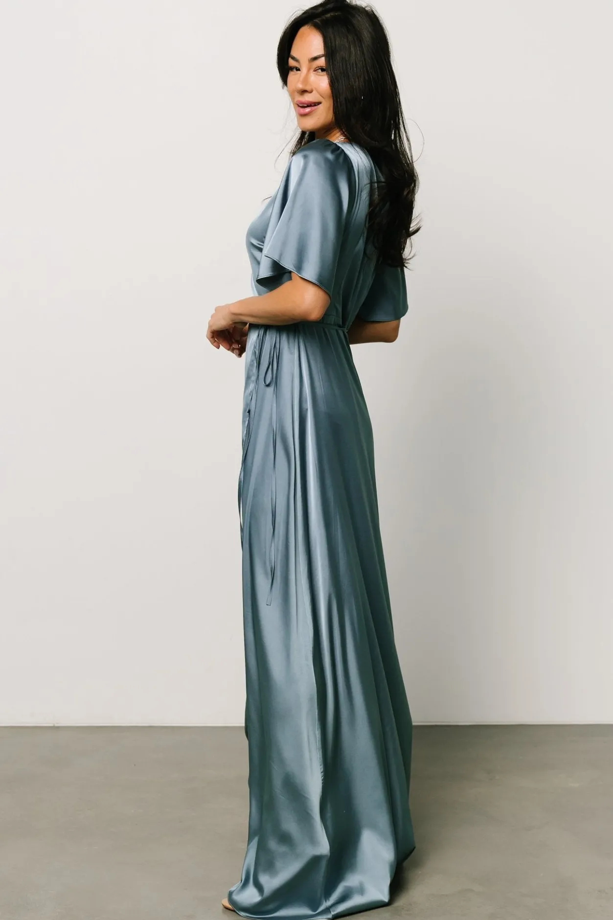 Best Baltic Born Vara Satin Maxi Wrap Dress | Dusty Blue DustyBlue
