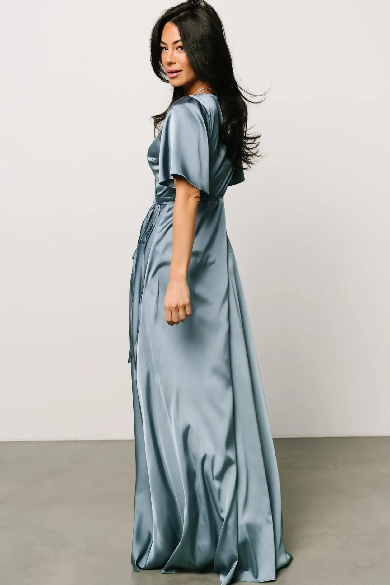 Best Baltic Born Vara Satin Maxi Wrap Dress | Dusty Blue DustyBlue