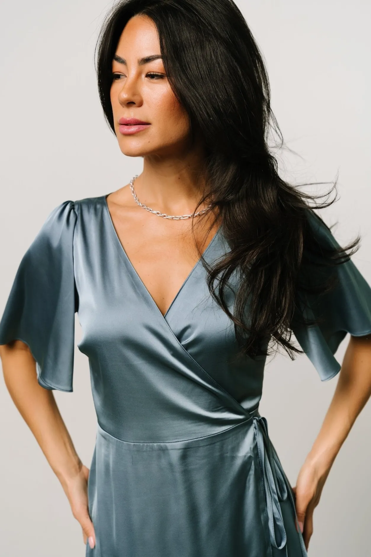 Best Baltic Born Vara Satin Maxi Wrap Dress | Dusty Blue DustyBlue