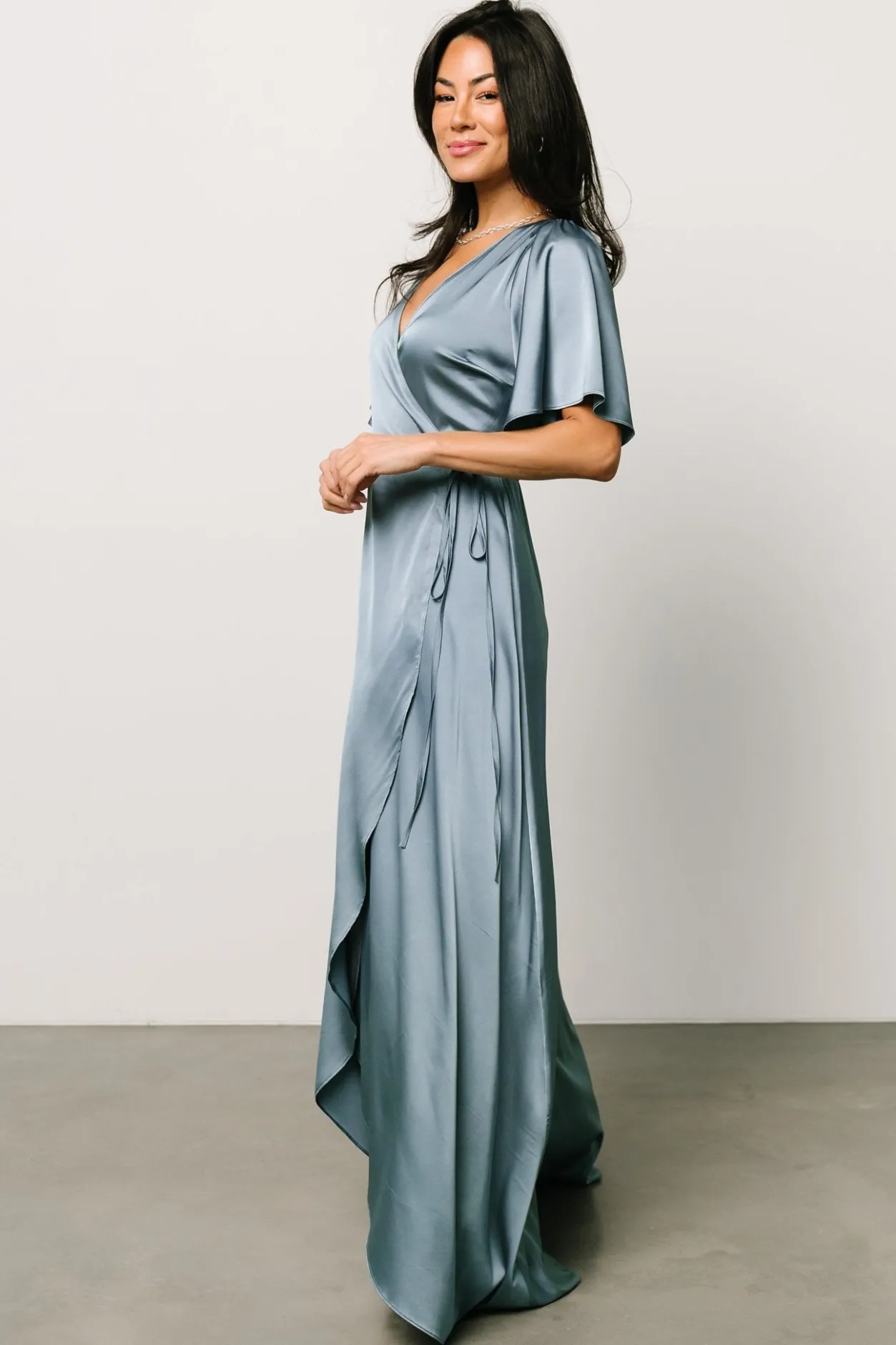 Best Baltic Born Vara Satin Maxi Wrap Dress | Dusty Blue DustyBlue