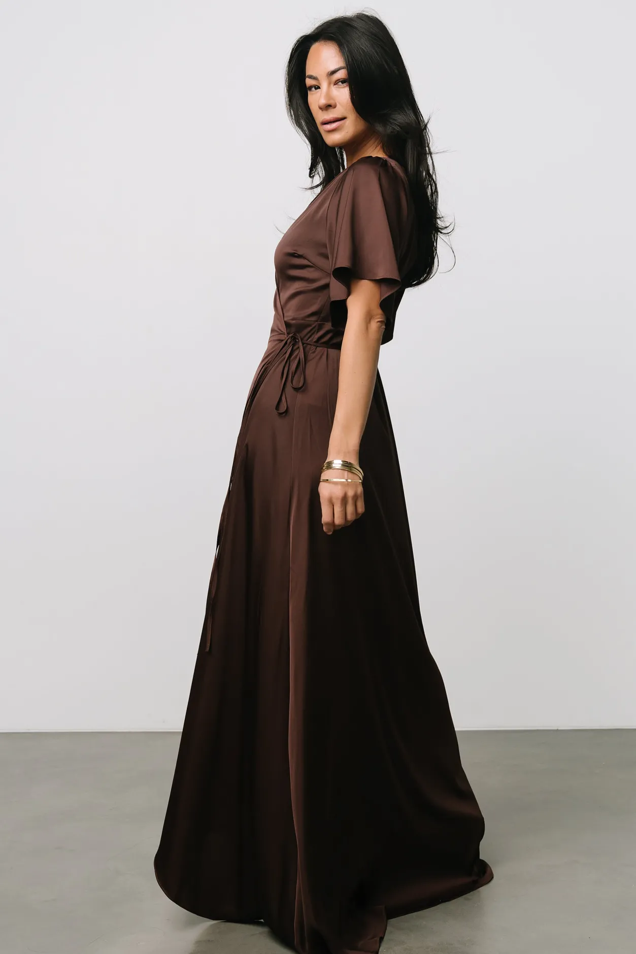 Discount Baltic Born Vara Satin Maxi Wrap Dress | Espresso