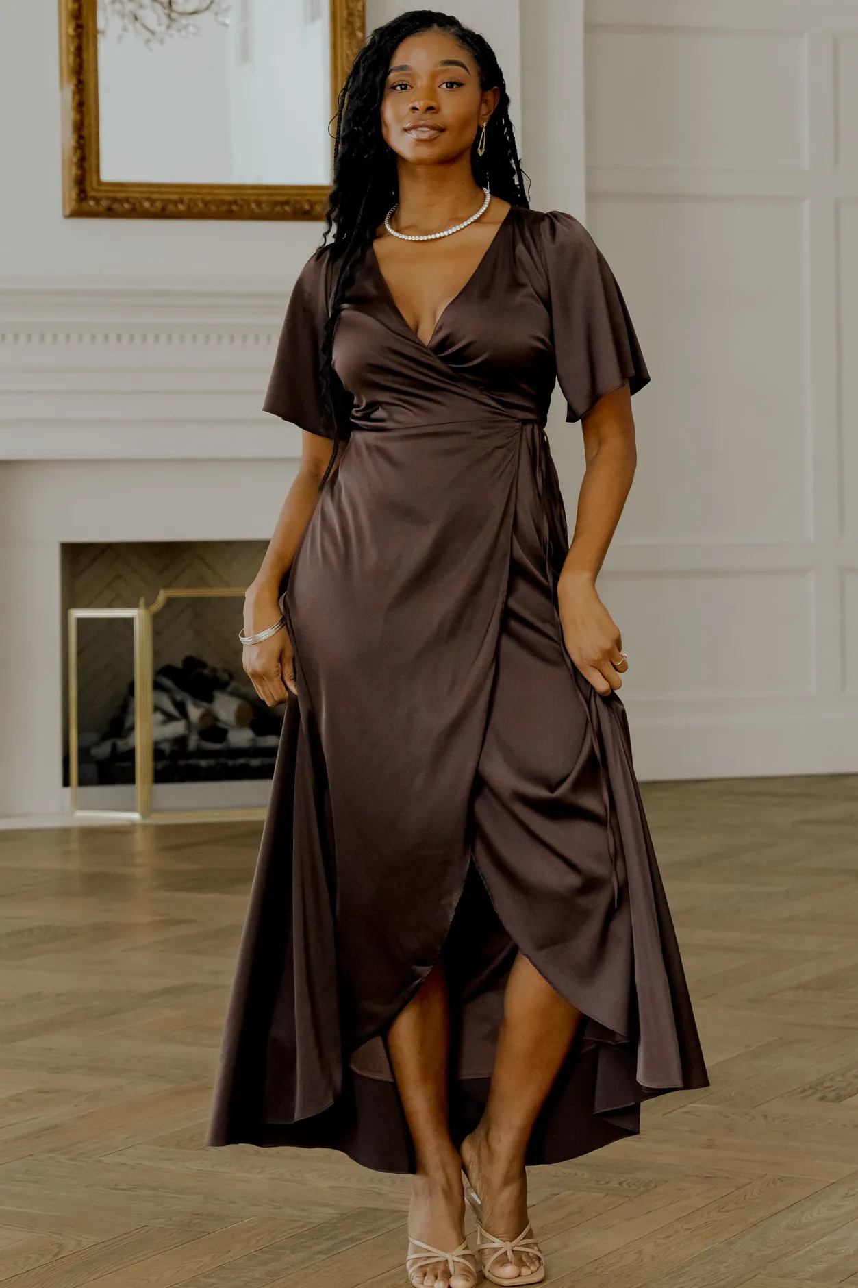 Discount Baltic Born Vara Satin Maxi Wrap Dress | Espresso