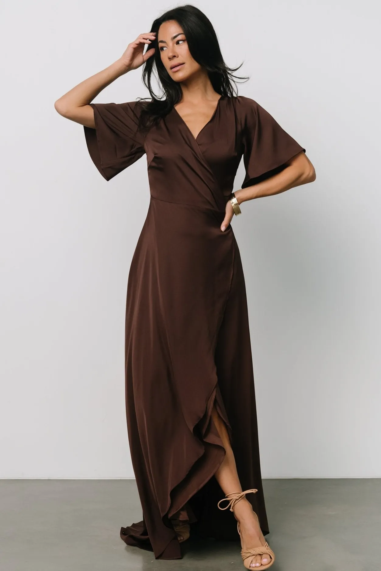 Discount Baltic Born Vara Satin Maxi Wrap Dress | Espresso