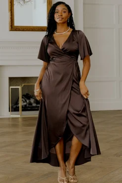 Discount Baltic Born Vara Satin Maxi Wrap Dress | Espresso