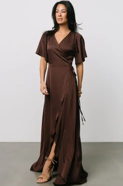 Discount Baltic Born Vara Satin Maxi Wrap Dress | Espresso