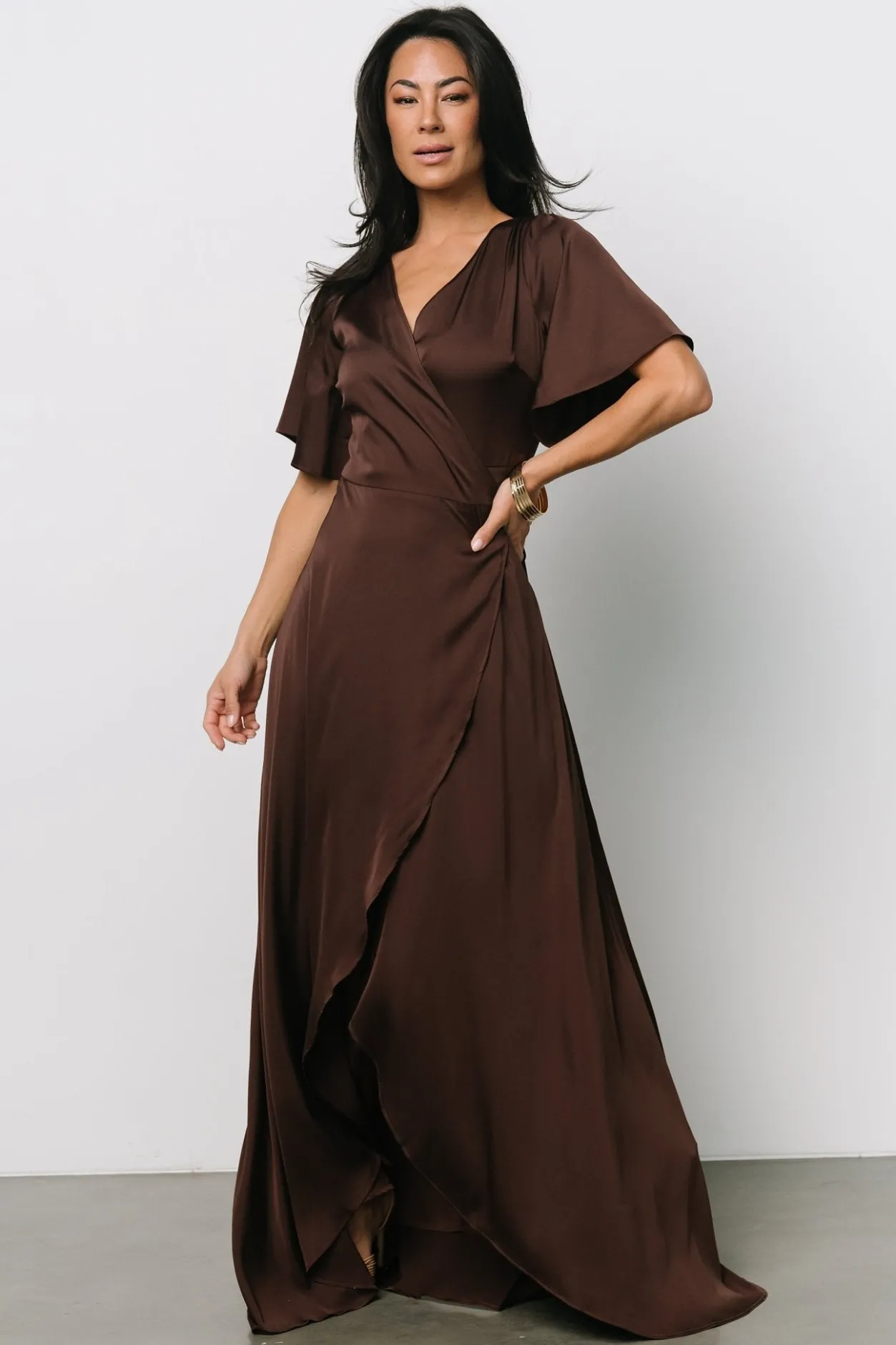 Discount Baltic Born Vara Satin Maxi Wrap Dress | Espresso
