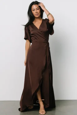 Discount Baltic Born Vara Satin Maxi Wrap Dress | Espresso