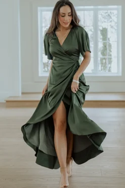 Best Baltic Born Vara Satin Maxi Wrap Dress | Juniper Green JuniperGreen