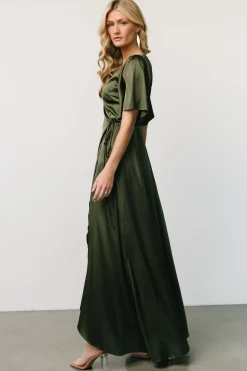 Best Baltic Born Vara Satin Maxi Wrap Dress | Juniper Green JuniperGreen