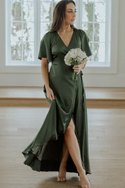 Best Baltic Born Vara Satin Maxi Wrap Dress | Juniper Green JuniperGreen