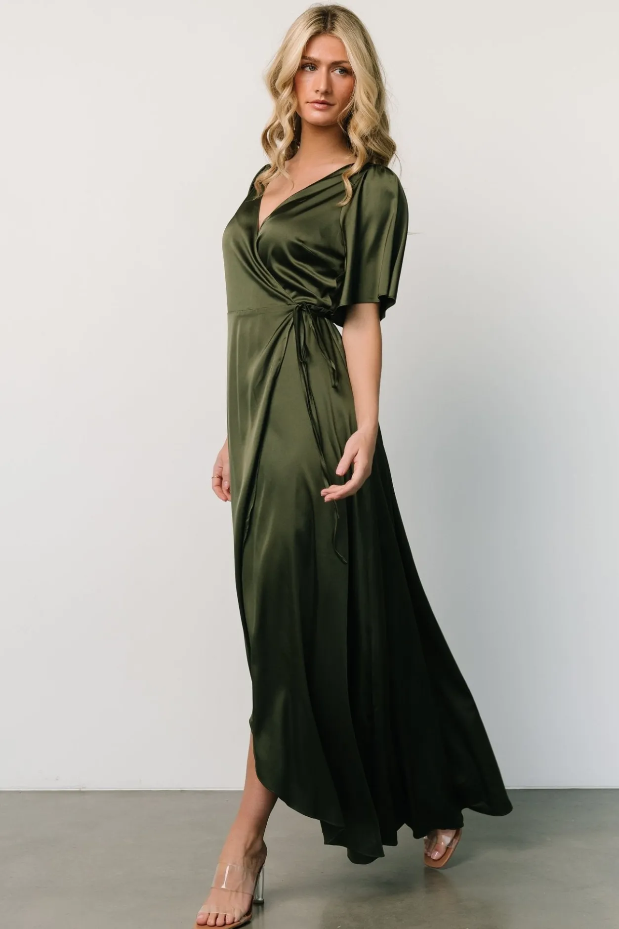 Best Baltic Born Vara Satin Maxi Wrap Dress | Juniper Green JuniperGreen