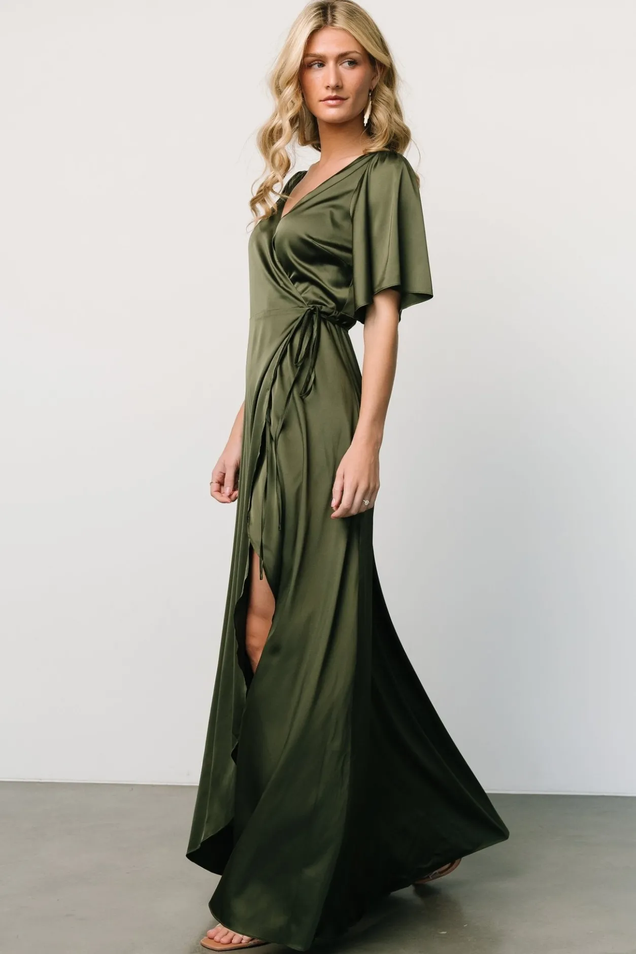 Best Baltic Born Vara Satin Maxi Wrap Dress | Juniper Green JuniperGreen