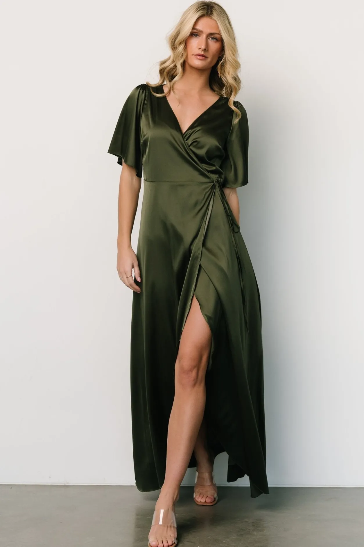 Best Baltic Born Vara Satin Maxi Wrap Dress | Juniper Green JuniperGreen