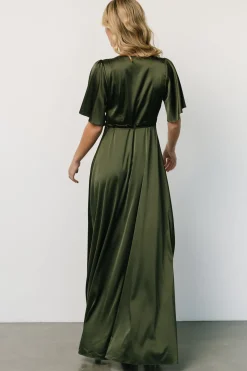 Best Baltic Born Vara Satin Maxi Wrap Dress | Juniper Green JuniperGreen
