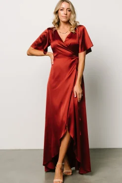 Discount Baltic Born Vara Satin Maxi Wrap Dress | Terracotta