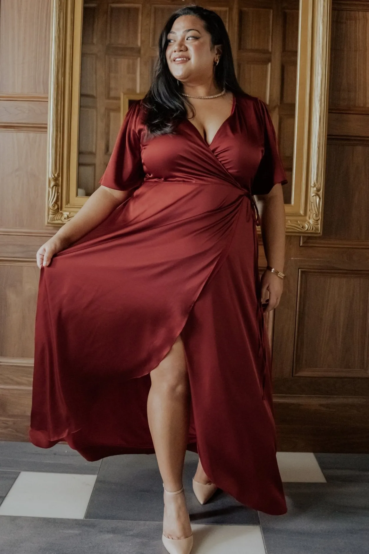 Discount Baltic Born Vara Satin Maxi Wrap Dress | Terracotta