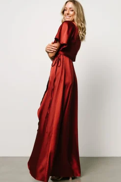 Discount Baltic Born Vara Satin Maxi Wrap Dress | Terracotta