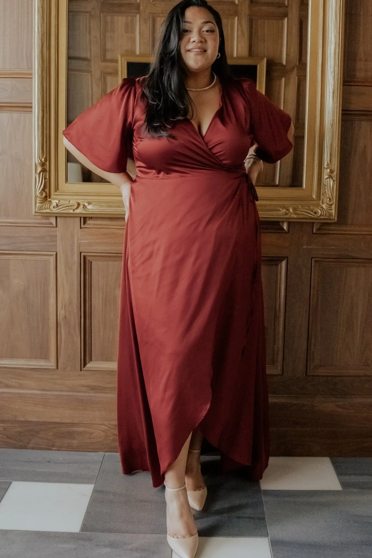 Discount Baltic Born Vara Satin Maxi Wrap Dress | Terracotta