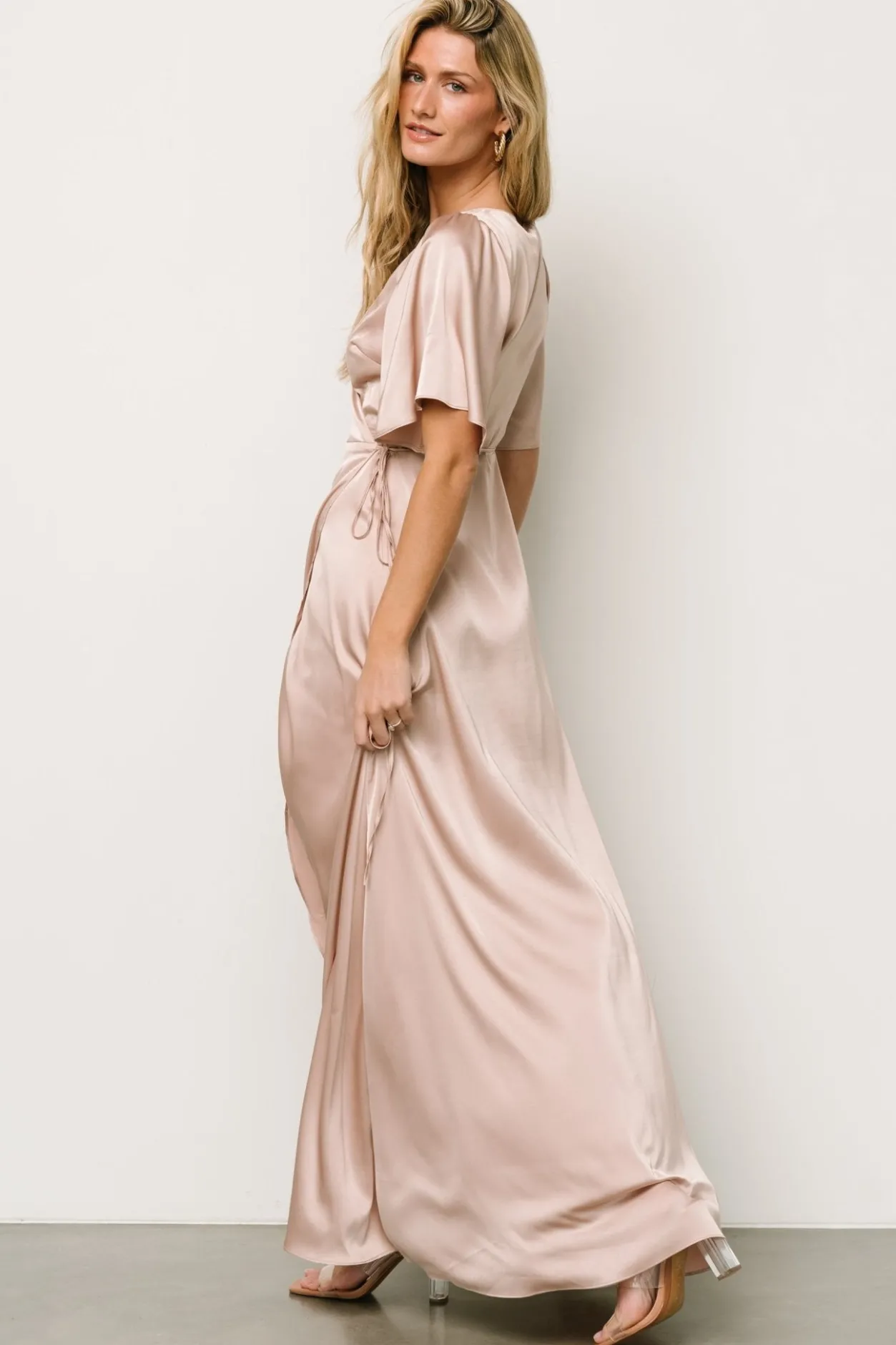 Discount Baltic Born Vara Satin Maxi Wrap Dress | Champagne