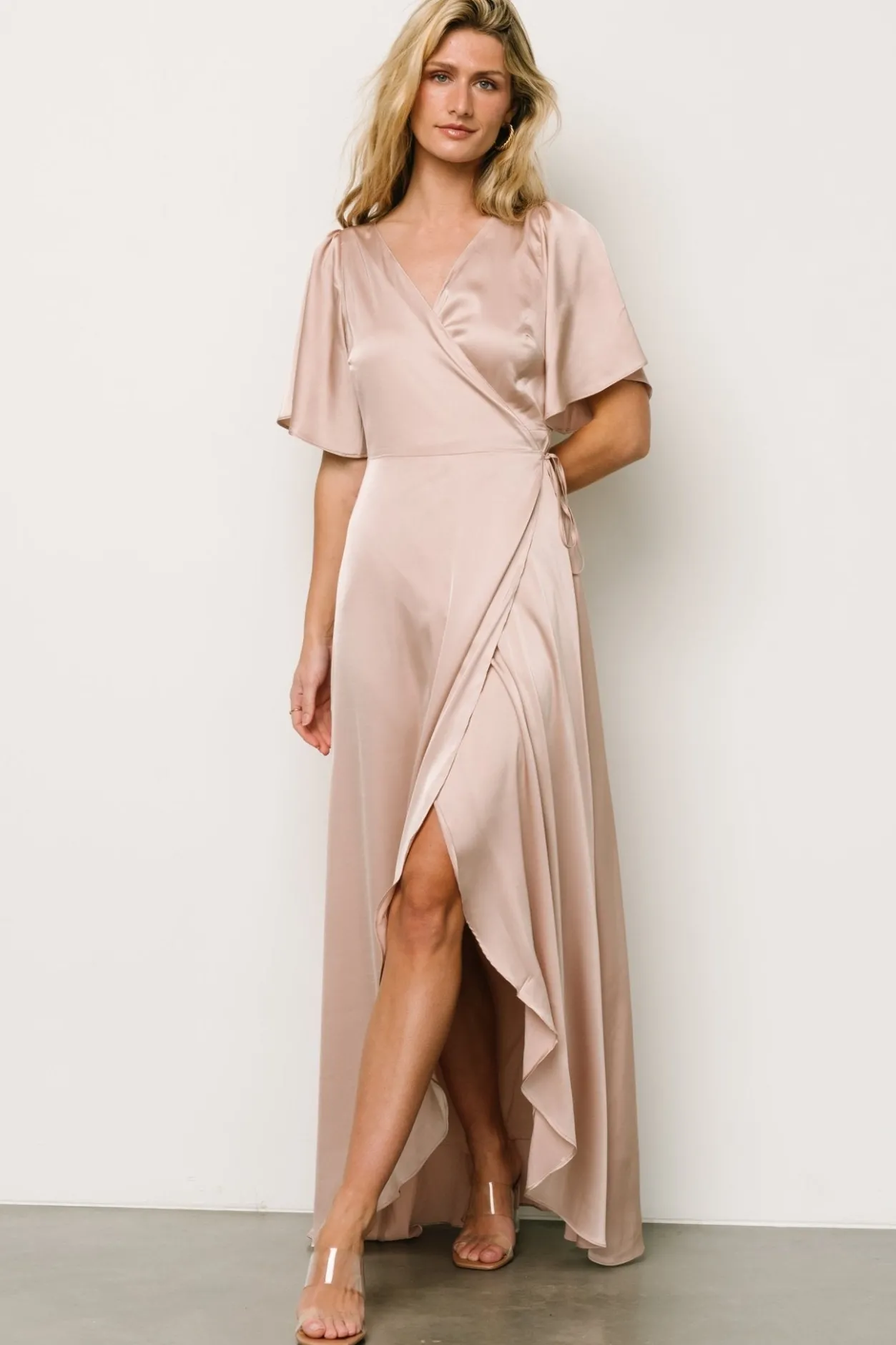 Discount Baltic Born Vara Satin Maxi Wrap Dress | Champagne