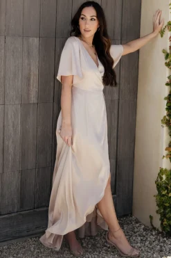 Discount Baltic Born Vara Satin Maxi Wrap Dress | Champagne