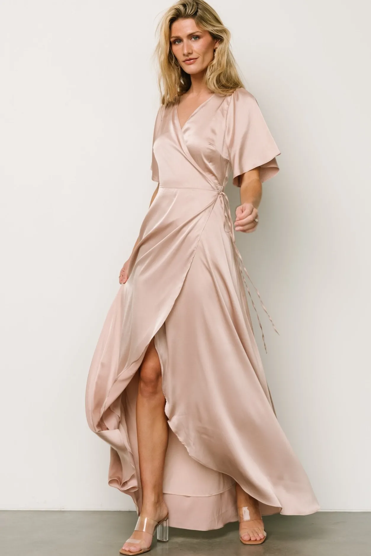 Discount Baltic Born Vara Satin Maxi Wrap Dress | Champagne