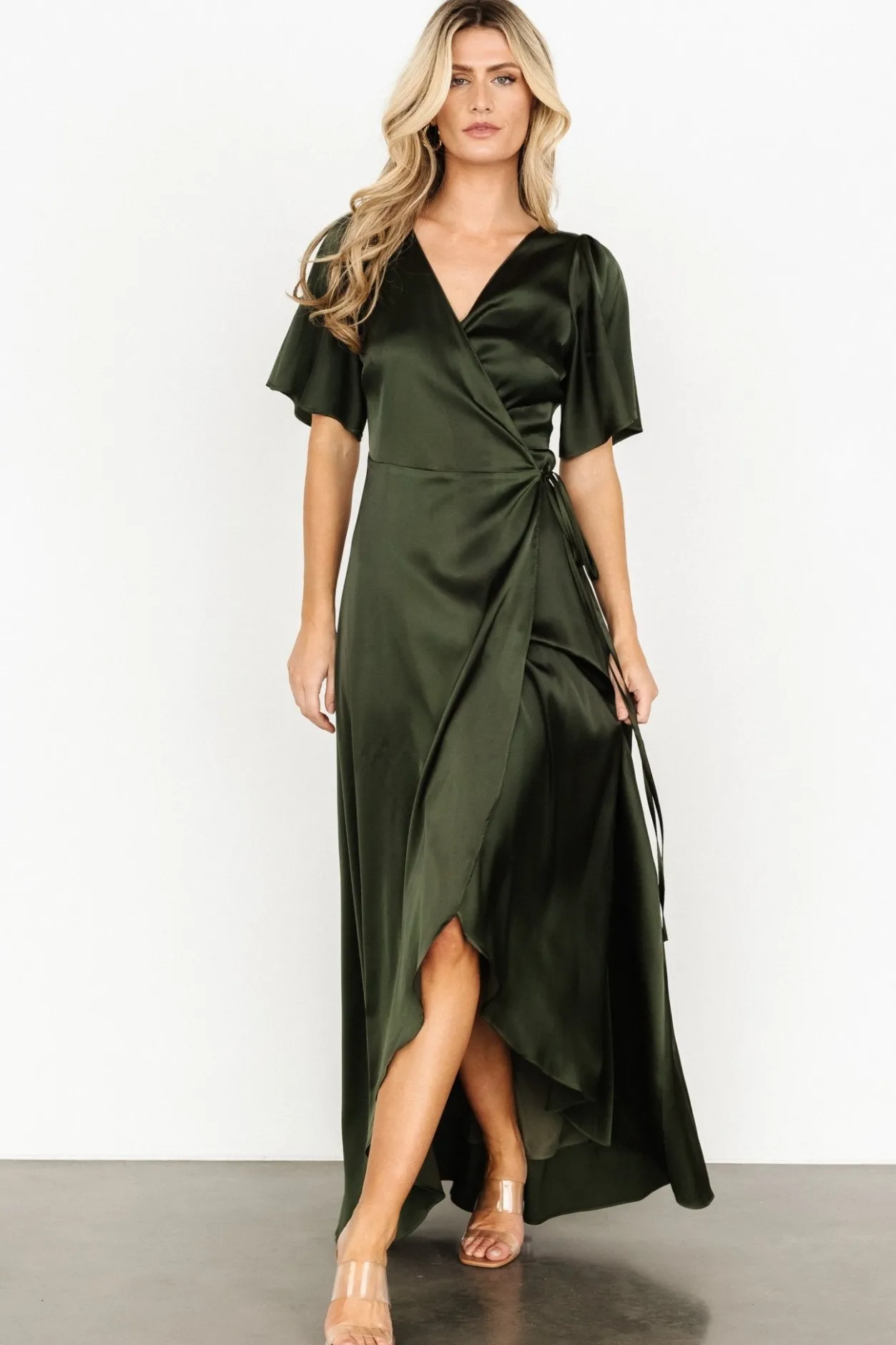 Outlet Baltic Born Vara Satin Maxi Wrap Dress | Dark Olive DarkOlive