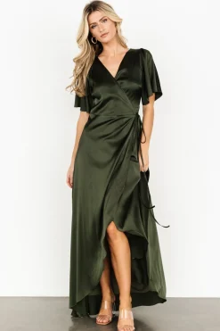 Outlet Baltic Born Vara Satin Maxi Wrap Dress | Dark Olive DarkOlive