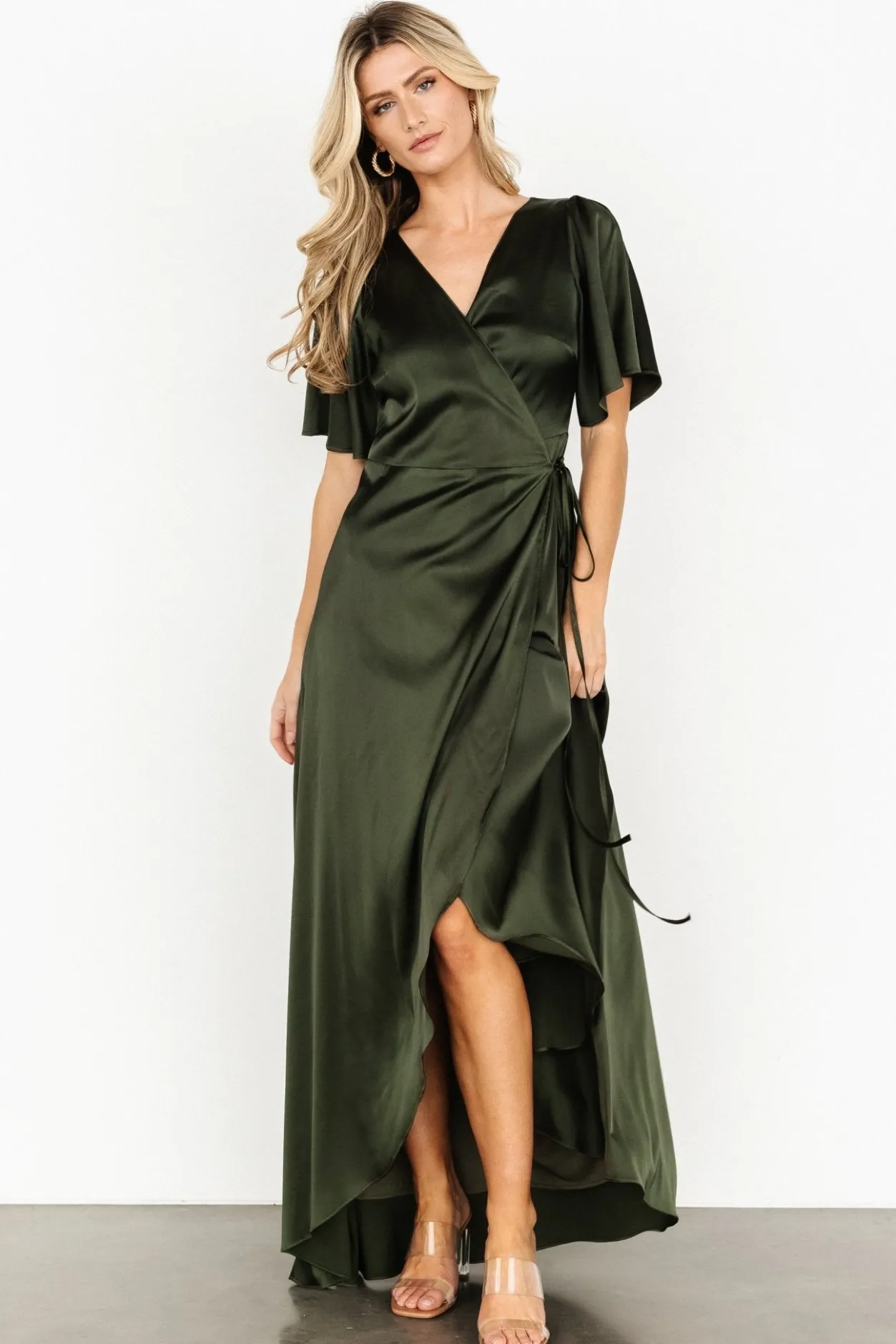 Outlet Baltic Born Vara Satin Maxi Wrap Dress | Dark Olive DarkOlive