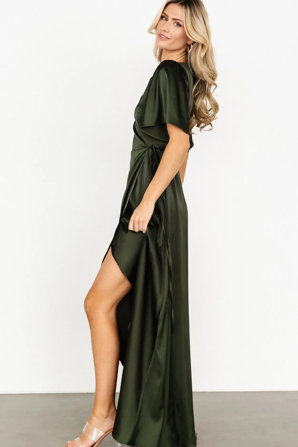 Outlet Baltic Born Vara Satin Maxi Wrap Dress | Dark Olive DarkOlive