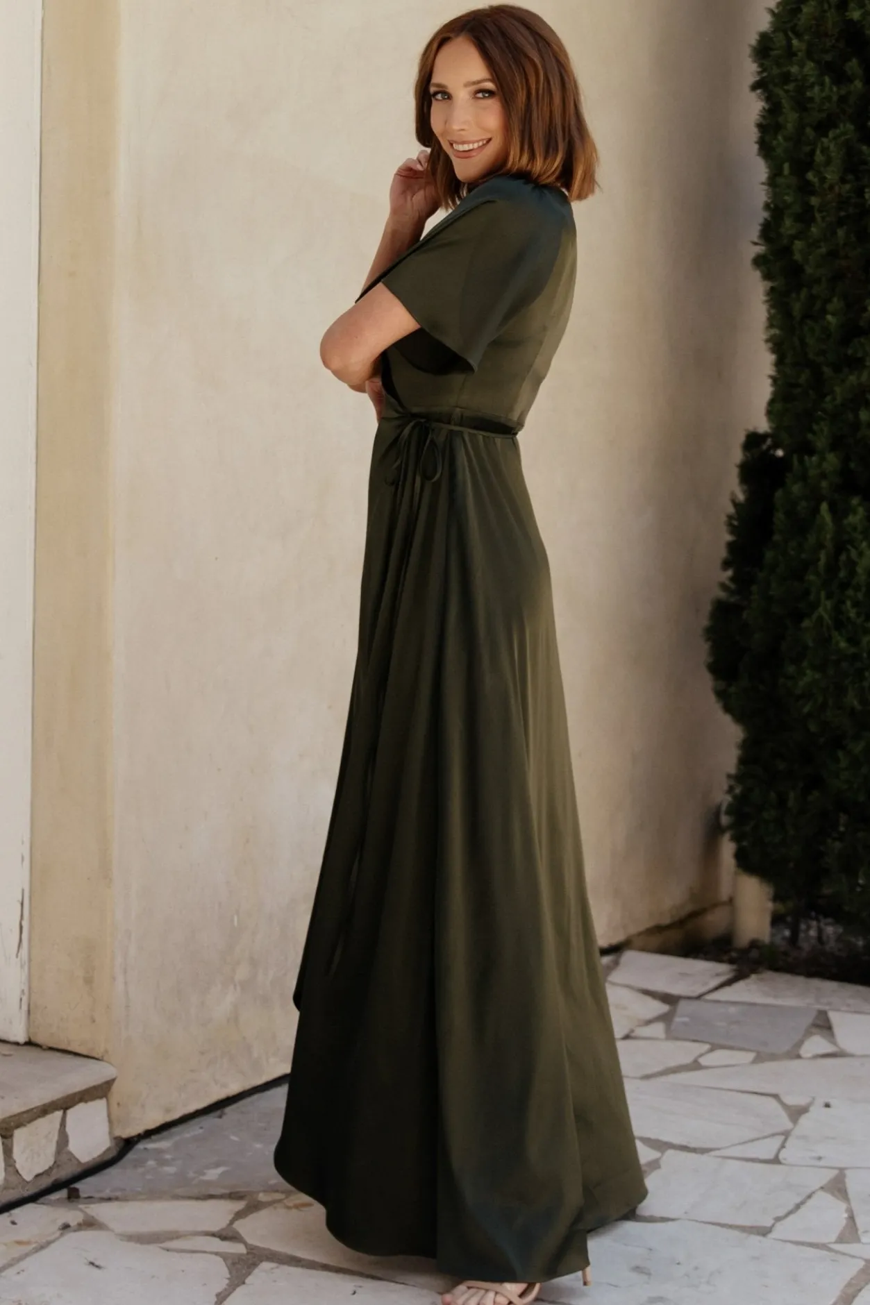 Outlet Baltic Born Vara Satin Maxi Wrap Dress | Dark Olive DarkOlive