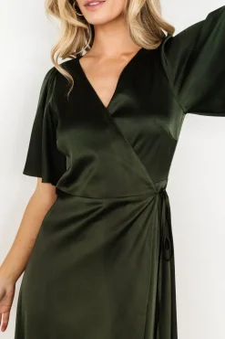 Outlet Baltic Born Vara Satin Maxi Wrap Dress | Dark Olive DarkOlive