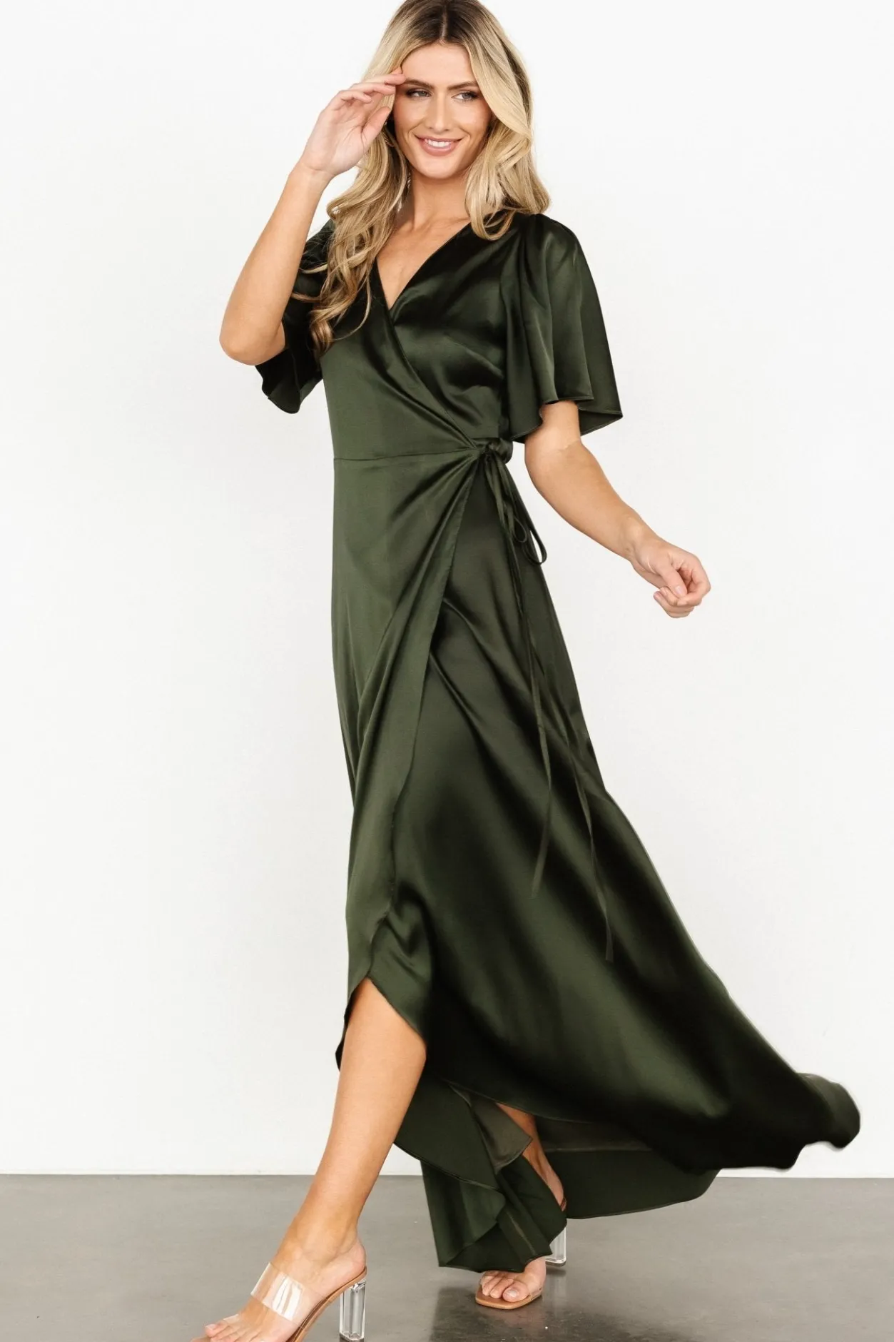Outlet Baltic Born Vara Satin Maxi Wrap Dress | Dark Olive DarkOlive