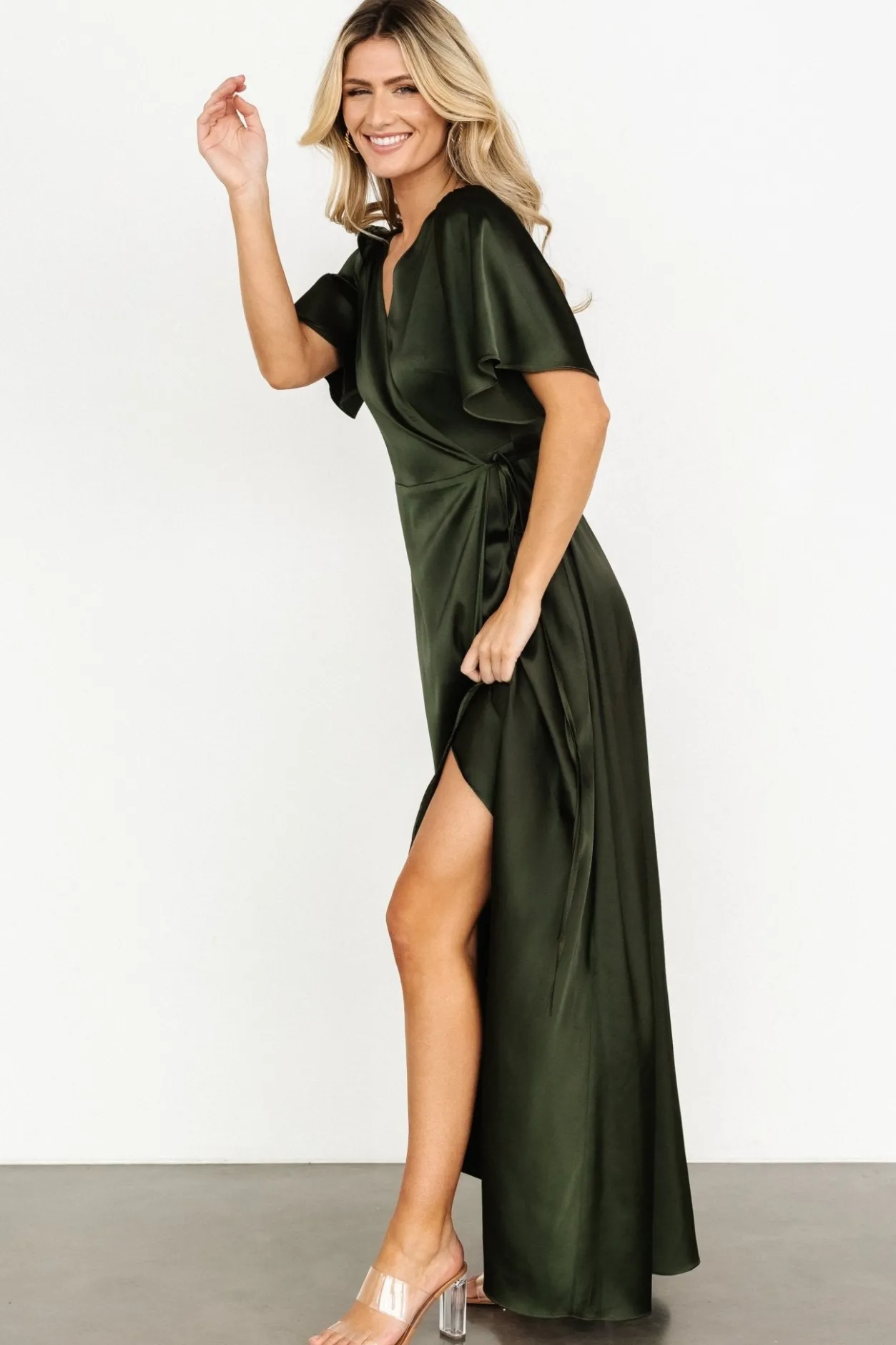 Outlet Baltic Born Vara Satin Maxi Wrap Dress | Dark Olive DarkOlive