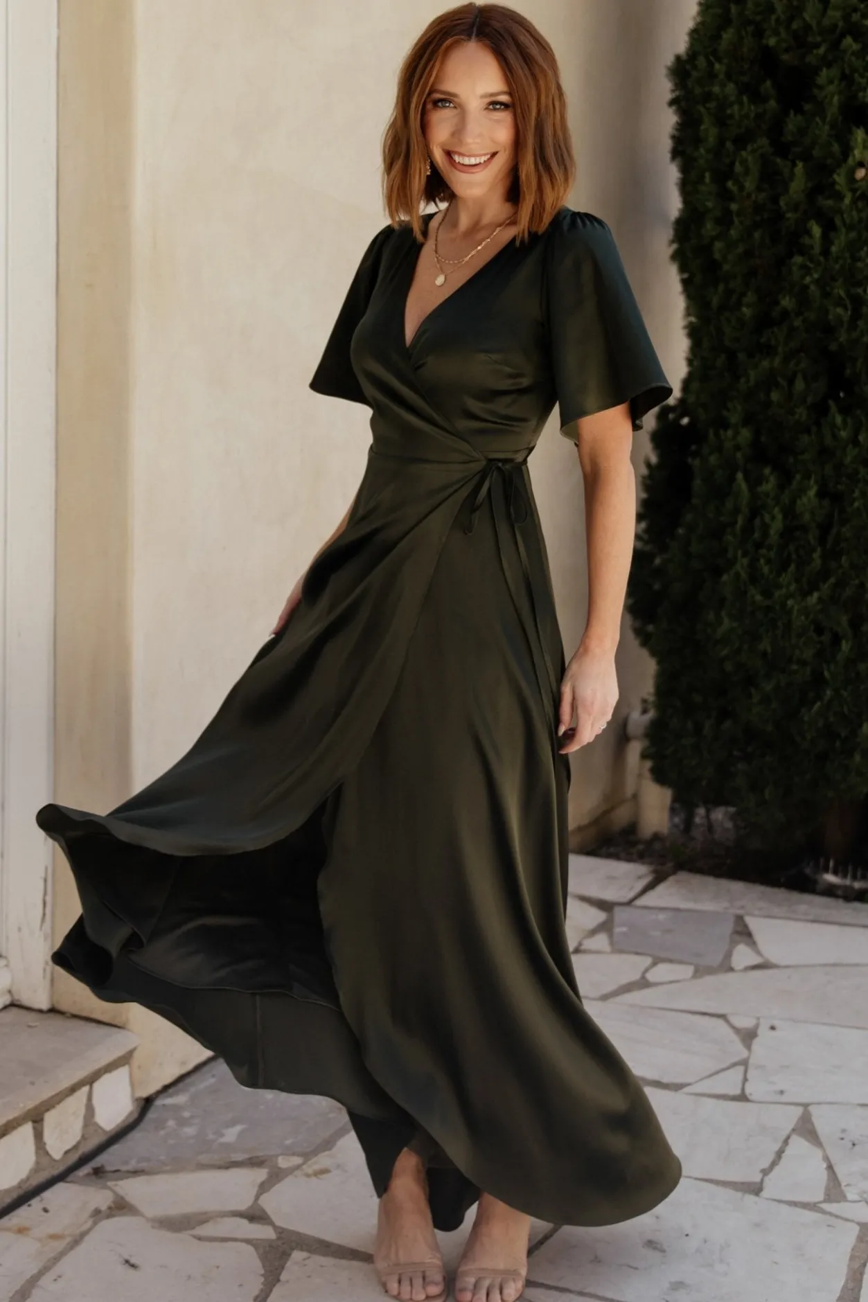 Outlet Baltic Born Vara Satin Maxi Wrap Dress | Dark Olive DarkOlive