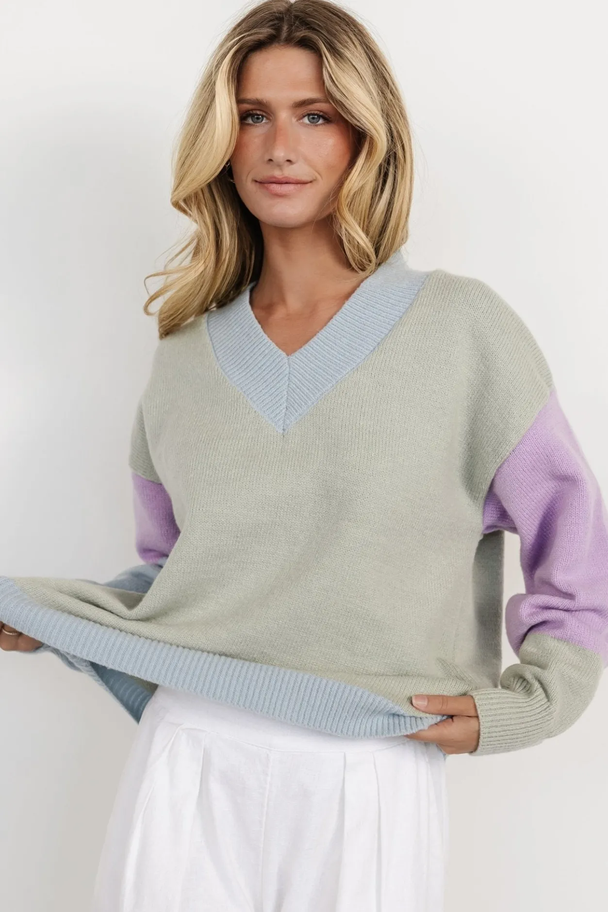 Clearance Baltic Born Varsity Color Block Sweater | Sage
