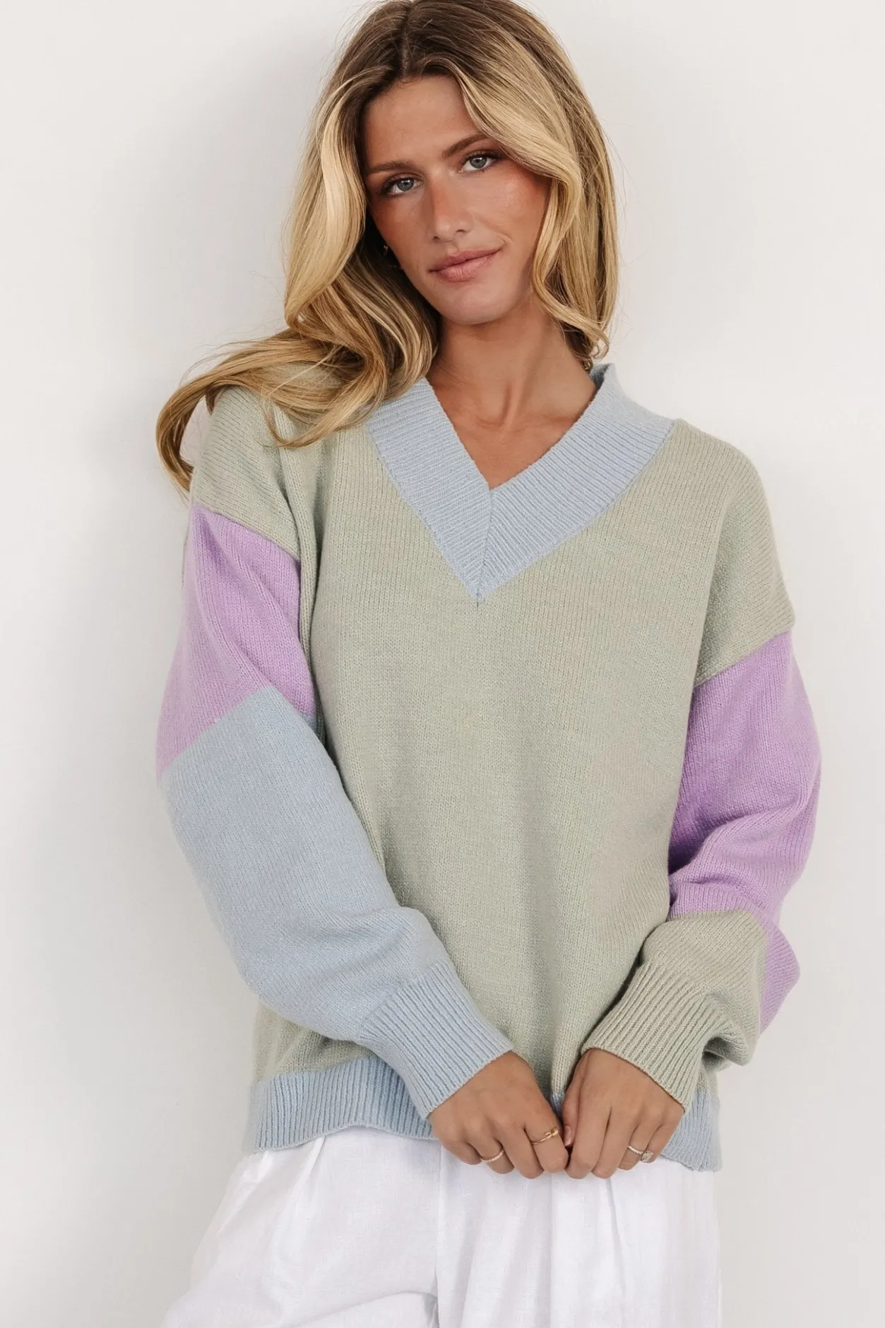 Clearance Baltic Born Varsity Color Block Sweater | Sage