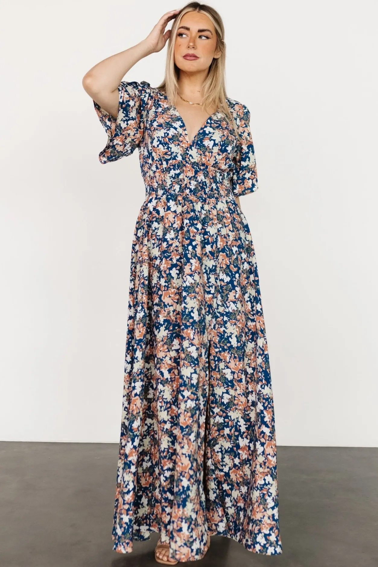 Hot Baltic Born Verona Smocked Maxi Dress | Blue Floral BlueFloral