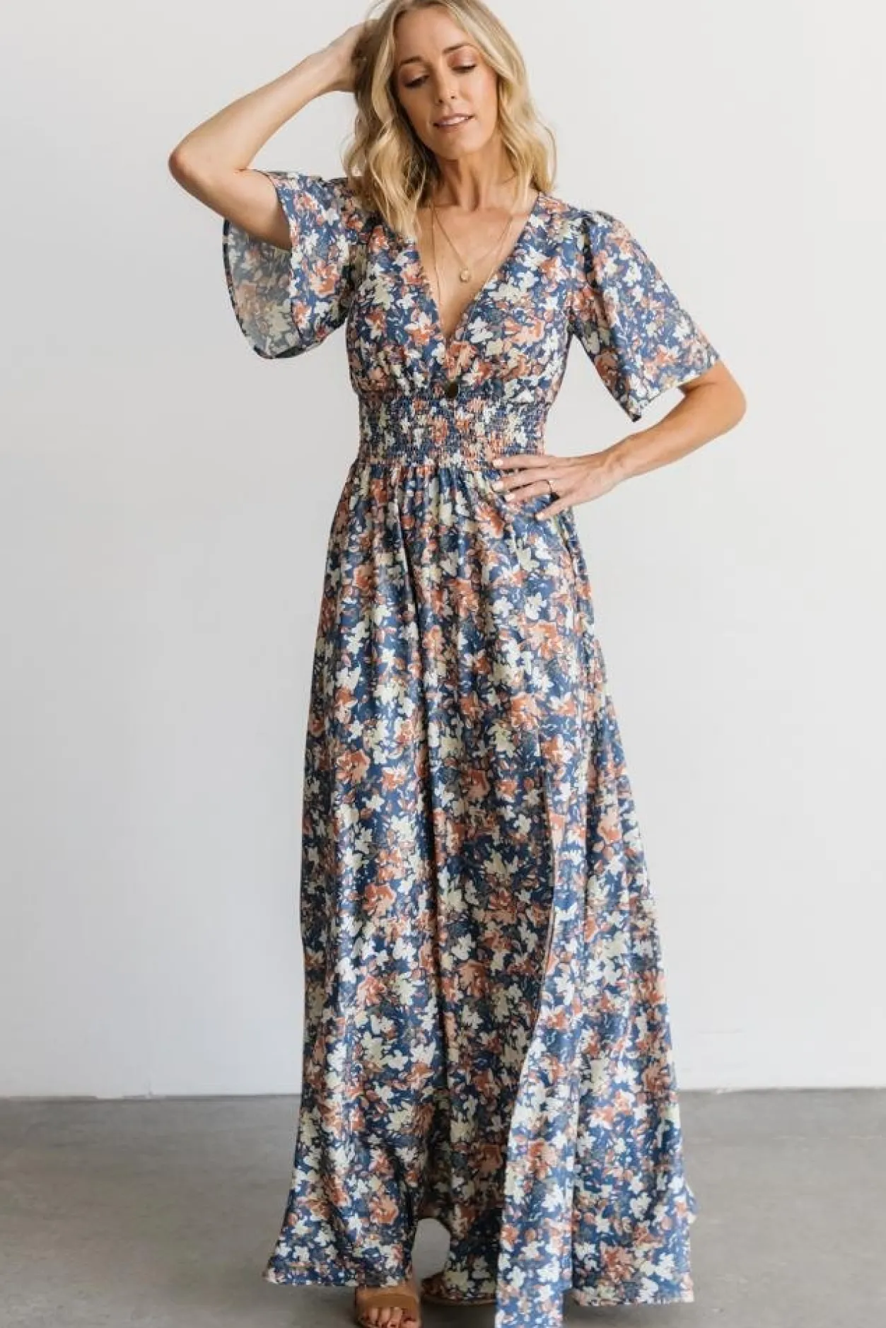 Hot Baltic Born Verona Smocked Maxi Dress | Blue Floral BlueFloral