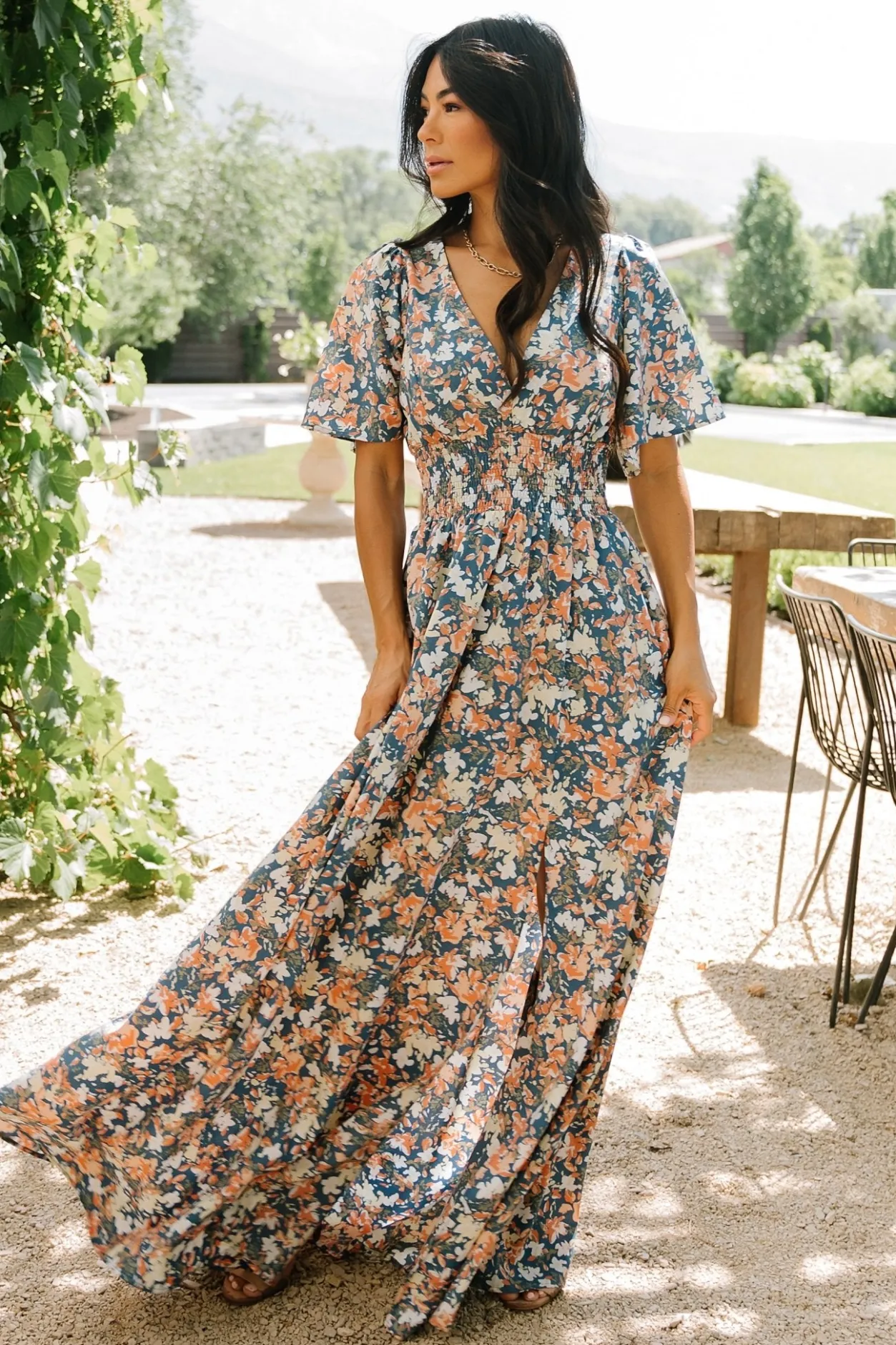 Hot Baltic Born Verona Smocked Maxi Dress | Blue Floral BlueFloral
