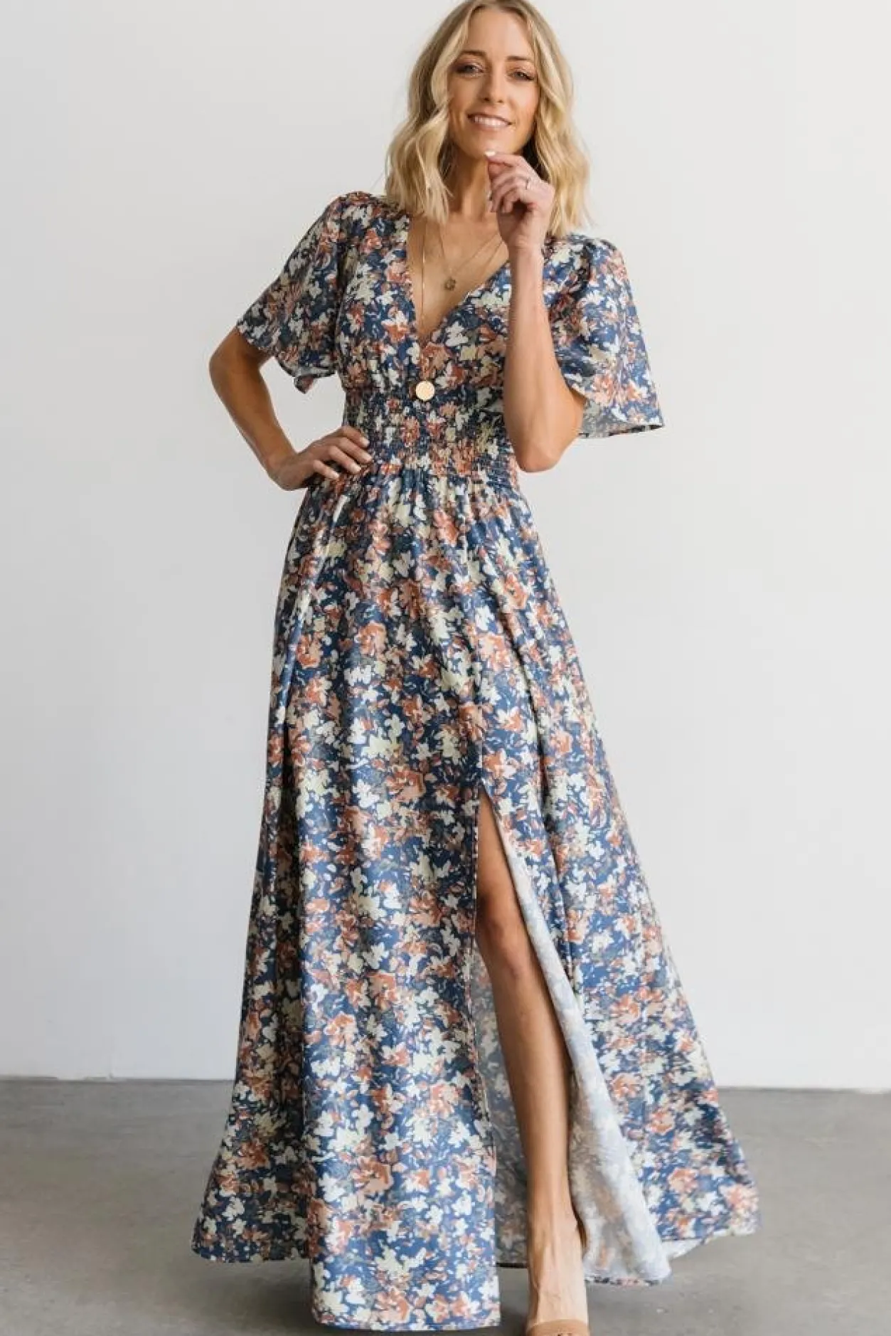 Hot Baltic Born Verona Smocked Maxi Dress | Blue Floral BlueFloral