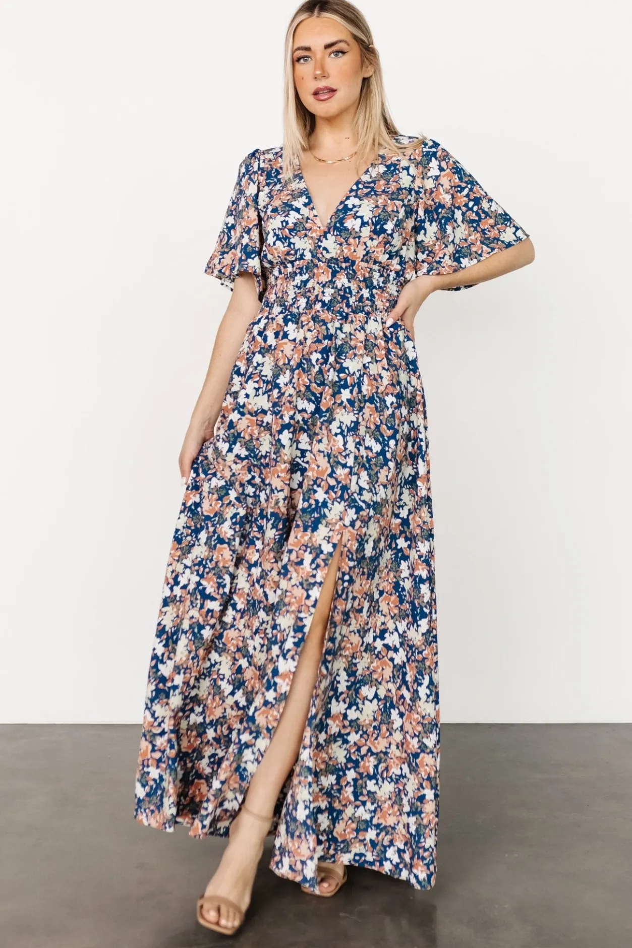 Hot Baltic Born Verona Smocked Maxi Dress | Blue Floral BlueFloral