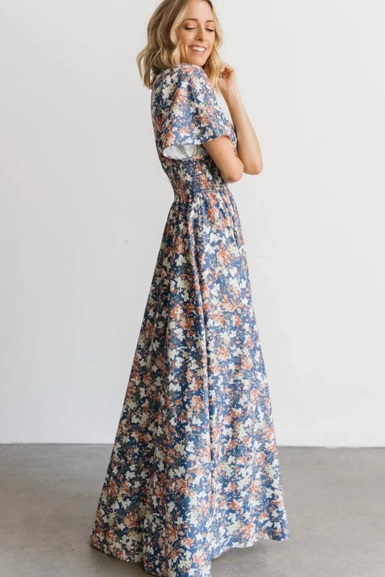 Hot Baltic Born Verona Smocked Maxi Dress | Blue Floral BlueFloral