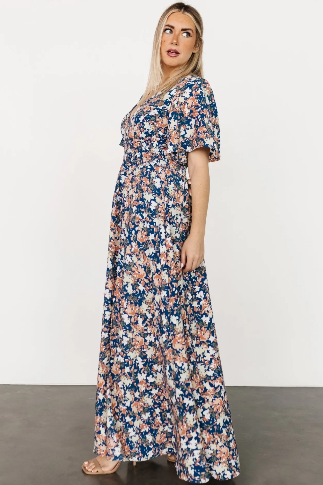 Hot Baltic Born Verona Smocked Maxi Dress | Blue Floral BlueFloral