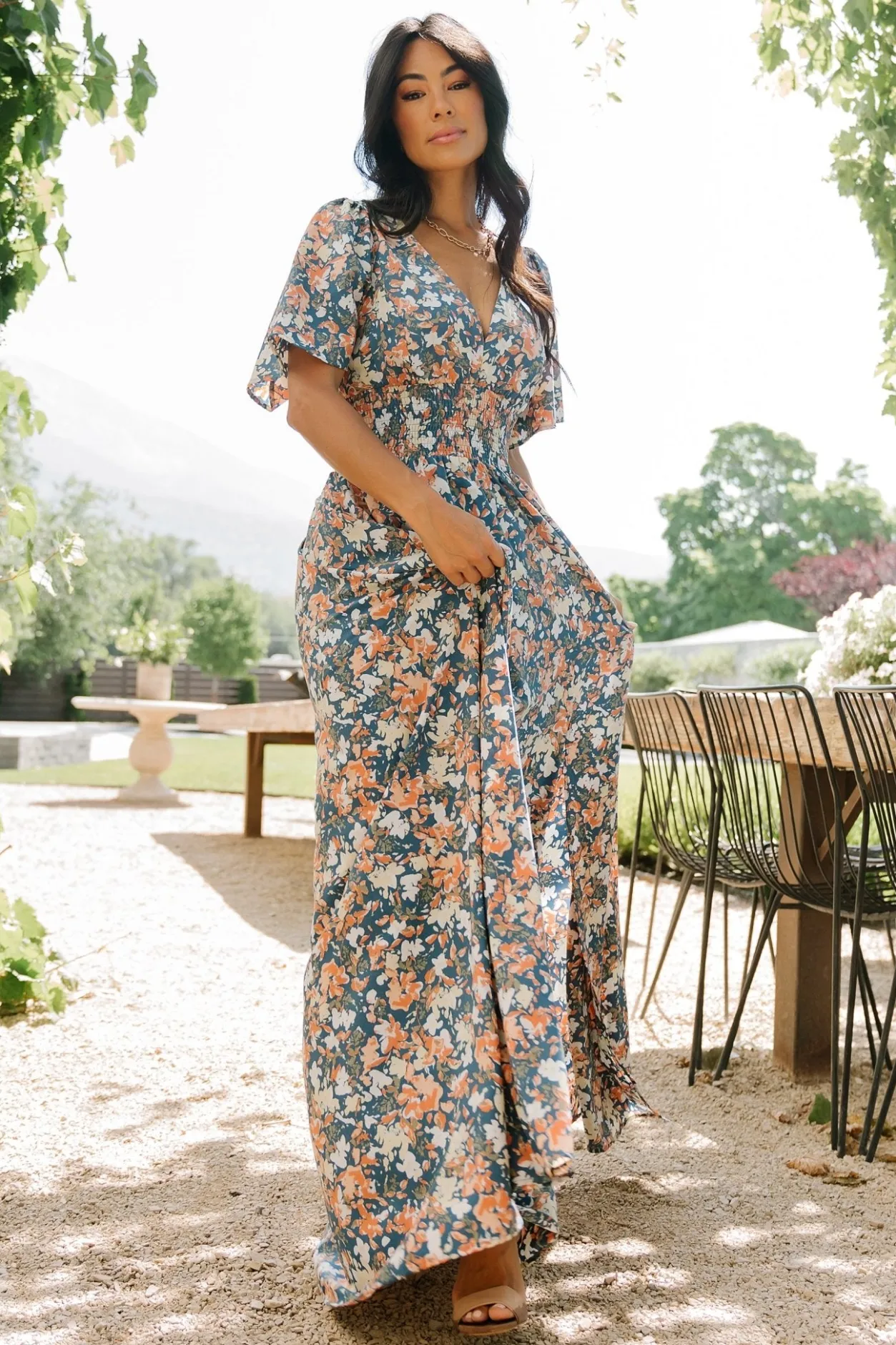 Hot Baltic Born Verona Smocked Maxi Dress | Blue Floral BlueFloral