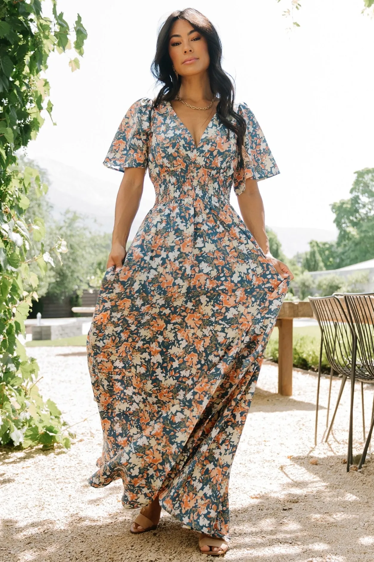 Hot Baltic Born Verona Smocked Maxi Dress | Blue Floral BlueFloral