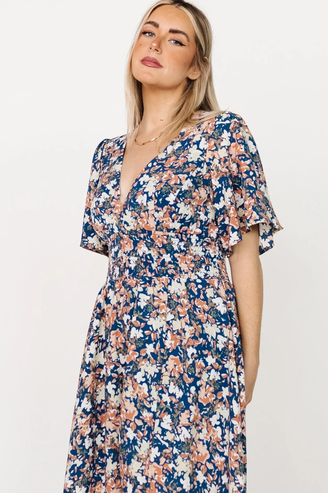 Hot Baltic Born Verona Smocked Maxi Dress | Blue Floral BlueFloral